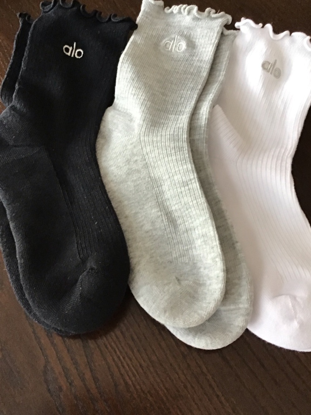 NWOT ALO Yoga Ribbed Crew Socks - Black, Heather Gray, White